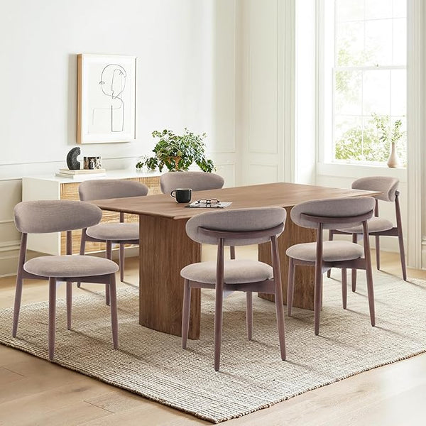 COLAMY Wooden Dining Chairs Set of 6, Modern Fabric Upholstered Kitchen Side Chairs, Farmhouse Dining Room Chairs with Foot Pegs, Green